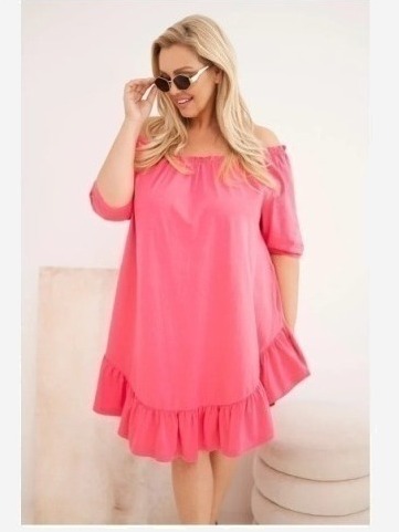 Dámske Plus Size bavlnené šaty s volánom ružová