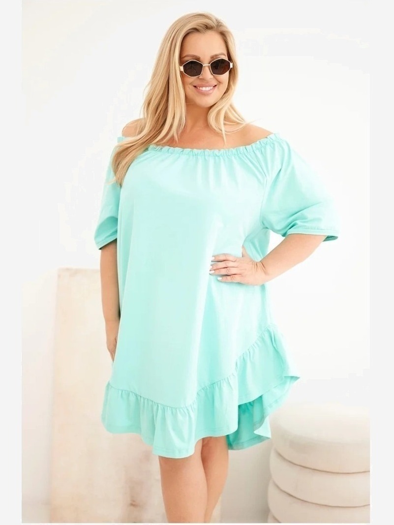 Dámske bavlnené šaty Plus Size s volánom mätová