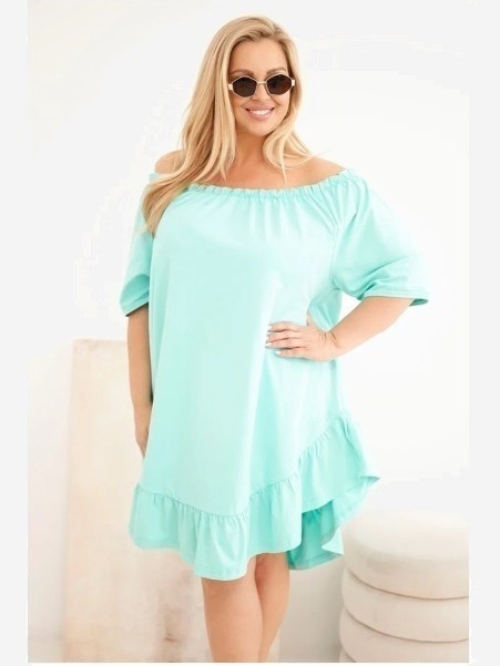 Dámske bavlnené šaty Plus Size s volánom mätová