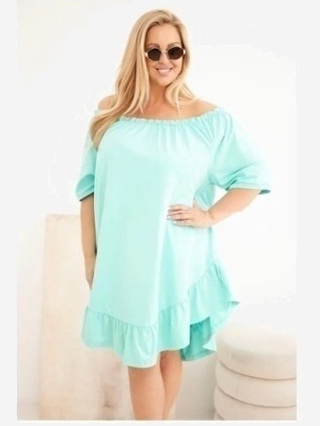 Dámske bavlnené šaty Plus Size s volánom mätová