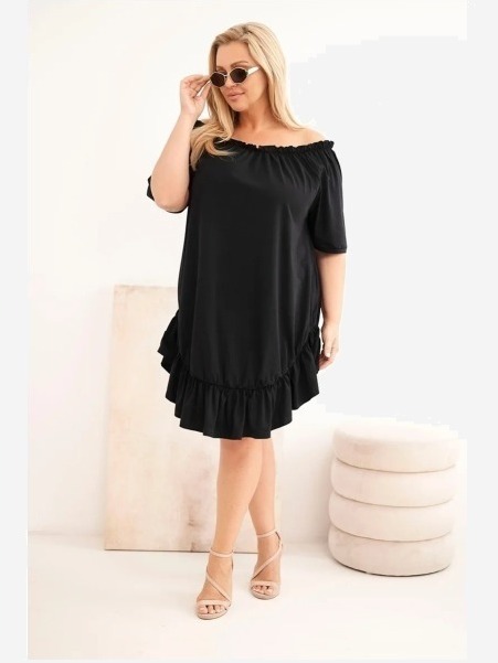 Dámske bavlnené šaty Plus Size s volánom čierna