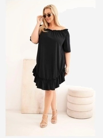 Dámske bavlnené šaty Plus Size s volánom čierna