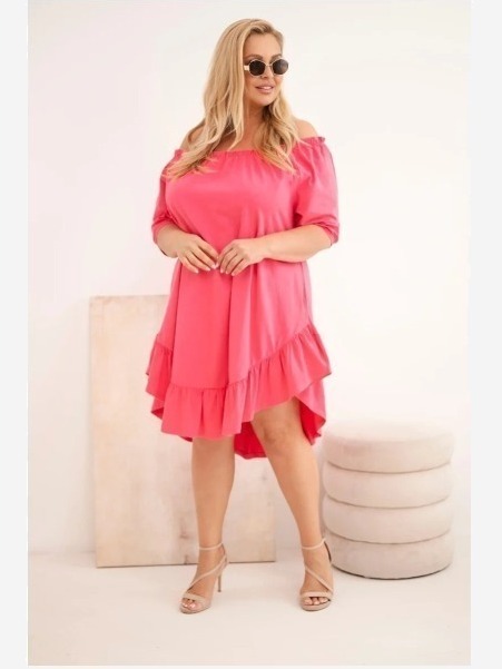 Dámske Plus Size bavlnené šaty s volánom ružová
