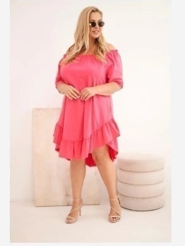 Dámske Plus Size bavlnené šaty s volánom ružová