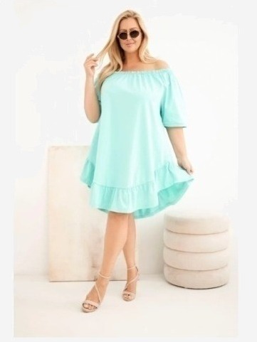 Dámske bavlnené šaty Plus Size s volánom mätová