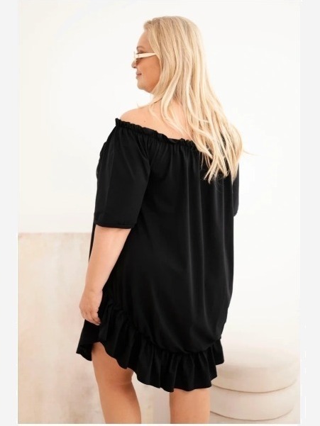 Dámske bavlnené šaty Plus Size s volánom čierna