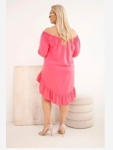 Dámske Plus Size bavlnené šaty s volánom ružová