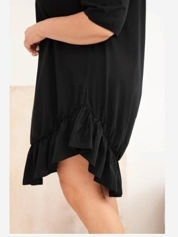 Dámske bavlnené šaty Plus Size s volánom čierna