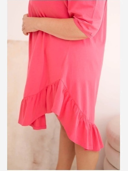 Dámske Plus Size bavlnené šaty s volánom ružová