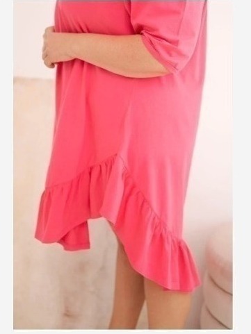 Dámske Plus Size bavlnené šaty s volánom ružová