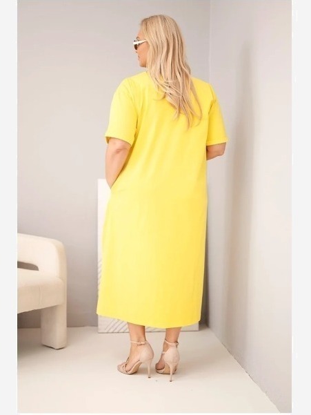 Dámske plus size bavlnené šaty s výstrihom do V žltá