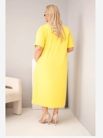 Dámske plus size bavlnené šaty s výstrihom do V žltá