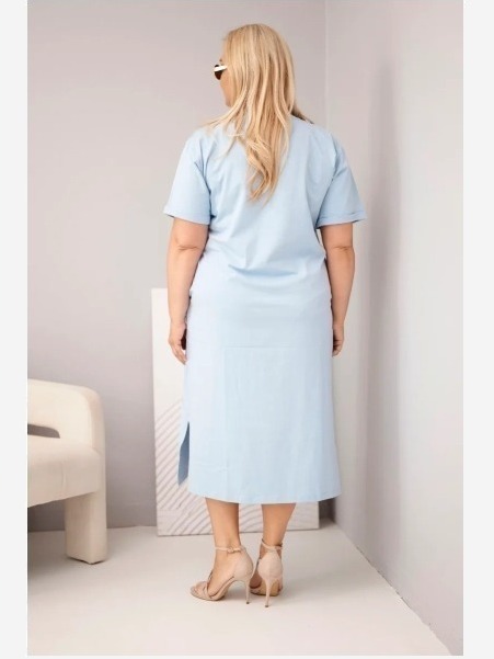 Dámske bavlnené plus size šaty s výstrihom do V modrá