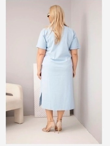 Dámske bavlnené plus size šaty s výstrihom do V modrá