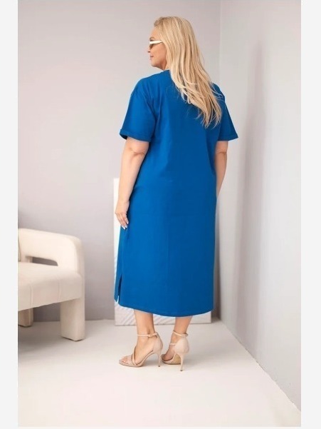 Dámske plus size bavlnené šaty s výstrihom do V chrpovo modrá