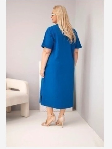 Dámske plus size bavlnené šaty s výstrihom do V chrpovo modrá
