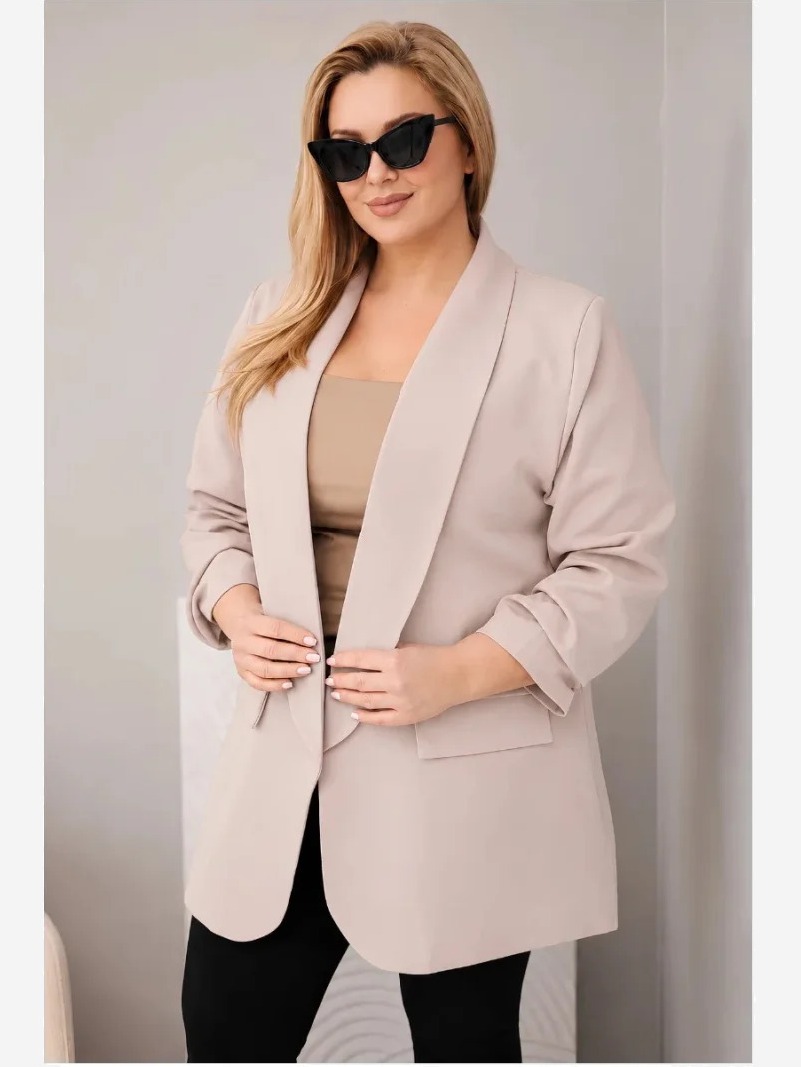 Dámske elegantné sako Plus Size tmavo béžová