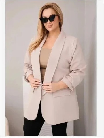 Dámske elegantné sako Plus Size tmavo béžová