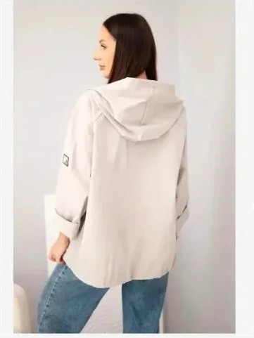 Dámska jarná bunda s kapucňou a sťahovaním tmavo béžová