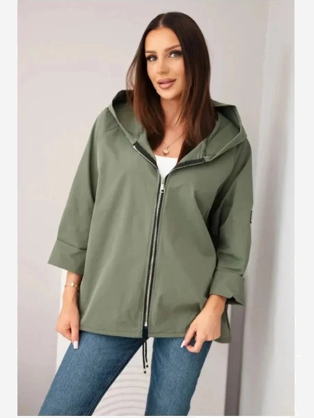 Dámska jarná bunda s kapucňou a sťahovacou šnúrkou khaki