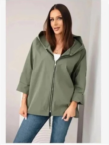Dámska jarná bunda s kapucňou a sťahovacou šnúrkou khaki