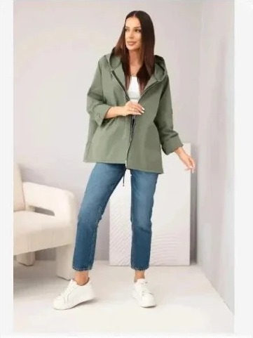 Dámska jarná bunda s kapucňou a sťahovacou šnúrkou khaki