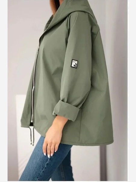 Dámska jarná bunda s kapucňou a sťahovacou šnúrkou khaki
