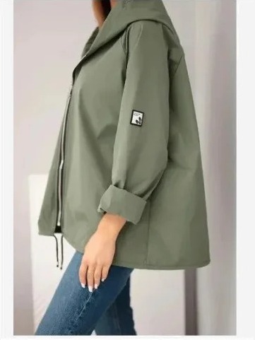 Dámska jarná bunda s kapucňou a sťahovacou šnúrkou khaki