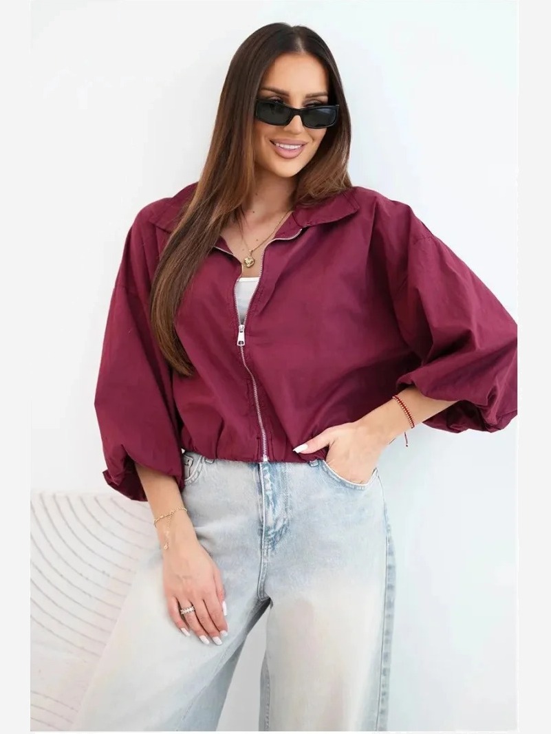 Dámska bavlnená bomber bunda na zips slivková