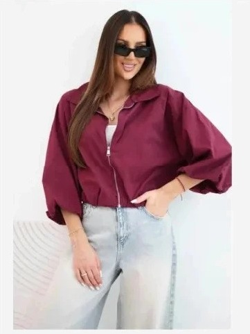 Dámska bavlnená bomber bunda na zips slivková
