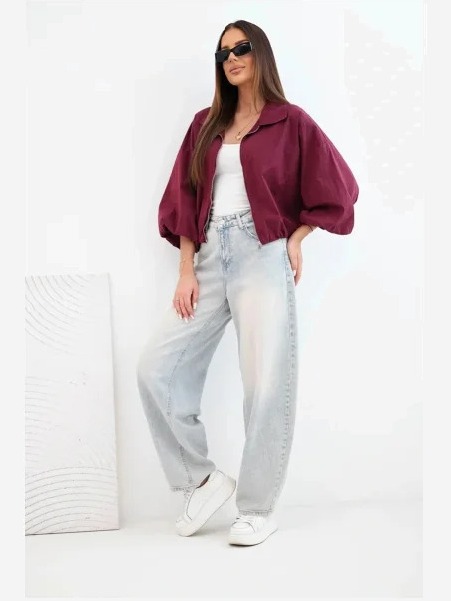 Dámska bavlnená bomber bunda na zips slivková