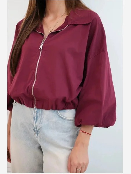 Dámska bavlnená bomber bunda na zips slivková