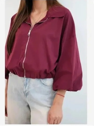 Dámska bavlnená bomber bunda na zips slivková
