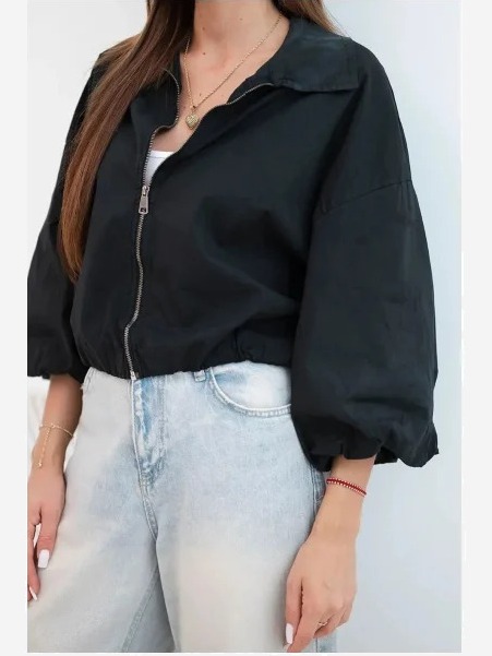 Dámska bavlnená bomber bunda na zips čierna