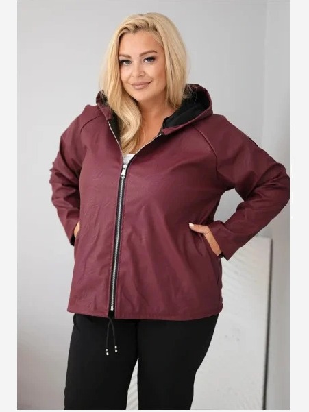 Dámska bunda Plus Size s kapucňou a nastaviteľným spodkom bordová