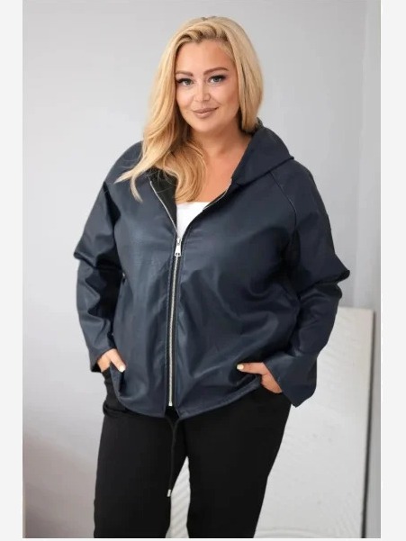 Dámska bunda Plus Size s kapucňou a nastaviteľným spodkom modrá
