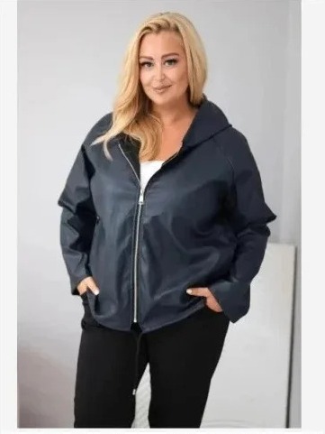 Dámska bunda Plus Size s kapucňou a nastaviteľným spodkom modrá