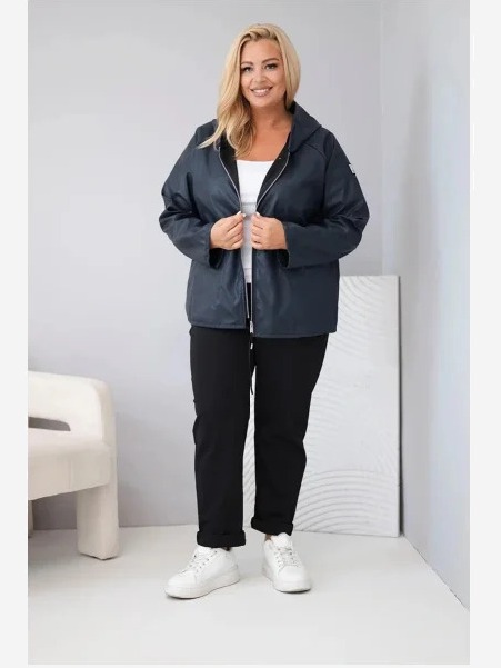 Dámska bunda Plus Size s kapucňou a nastaviteľným spodkom modrá