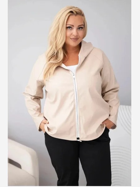 Dámska bunda Plus Size s kapucňou a regulovateľným spodkom béžová