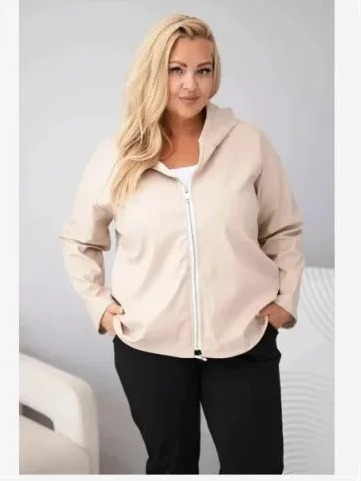 Dámska bunda Plus Size s kapucňou a regulovateľným spodkom béžová