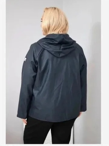 Dámska bunda Plus Size s kapucňou a nastaviteľným spodkom modrá