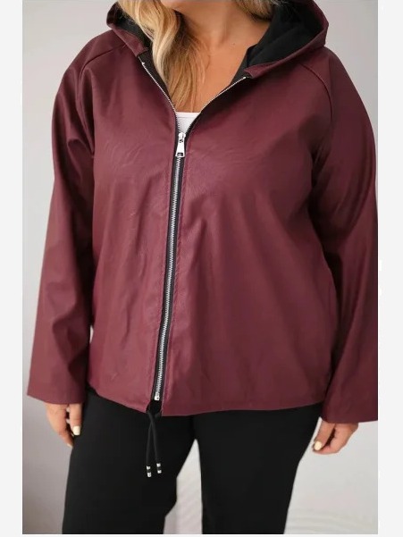 Dámska bunda Plus Size s kapucňou a nastaviteľným spodkom bordová