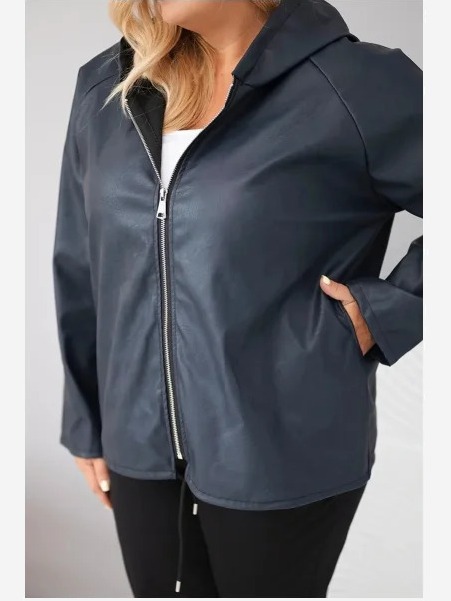 Dámska bunda Plus Size s kapucňou a nastaviteľným spodkom modrá