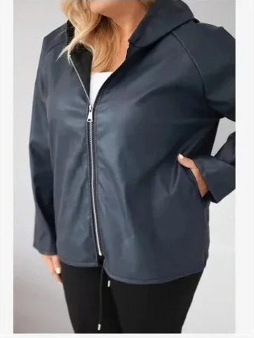 Dámska bunda Plus Size s kapucňou a nastaviteľným spodkom modrá