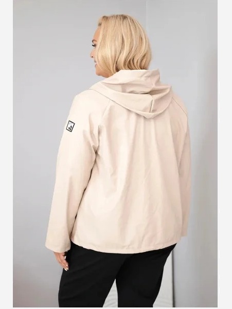 Dámska bunda Plus Size s kapucňou a regulovateľným spodkom béžová