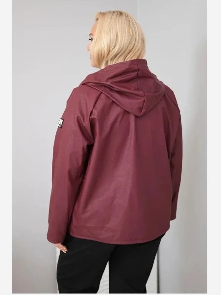 Dámska bunda Plus Size s kapucňou a nastaviteľným spodkom bordová