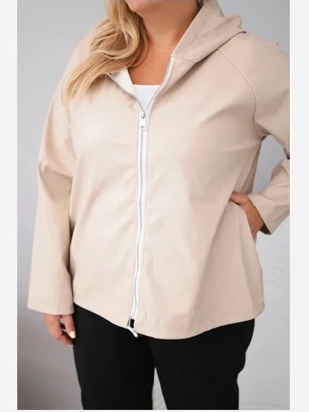 Dámska bunda Plus Size s kapucňou a regulovateľným spodkom béžová