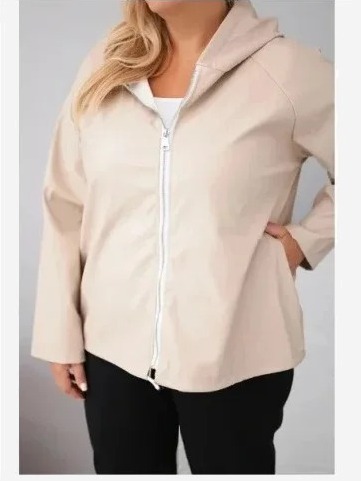 Dámska bunda Plus Size s kapucňou a regulovateľným spodkom béžová