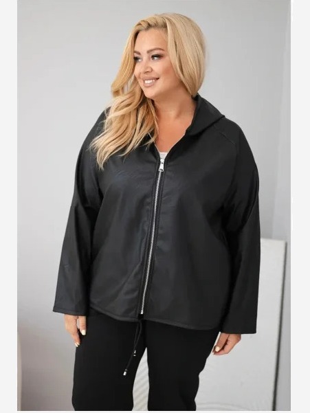 Dámska bunda Plus Size s kapucňou a nastaviteľným spodkom čierna