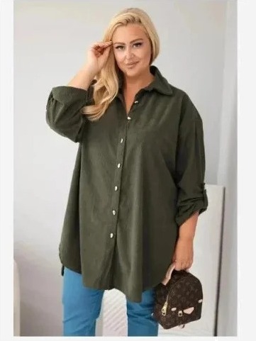 Dámska košeľa Plus Size z viskózy manžestrová s odopínateľnými rukávmi khaki